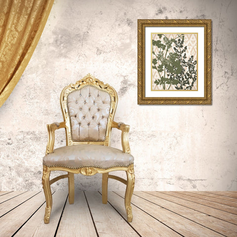 Ikat Botanical 1 Gold Ornate Wood Framed Art Print with Double Matting by Allen, Kimberly