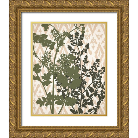 Ikat Botanical 1 Gold Ornate Wood Framed Art Print with Double Matting by Allen, Kimberly