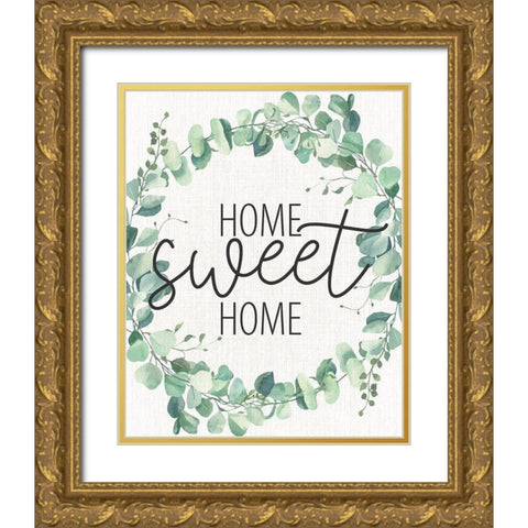 Home Sweet Home Wreath Gold Ornate Wood Framed Art Print with Double Matting by Allen, Kimberly