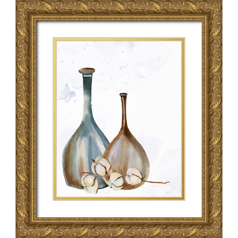Cotton Vase 1 Gold Ornate Wood Framed Art Print with Double Matting by Allen, Kimberly