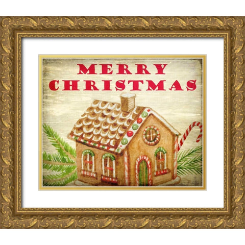 Gingerbread House Christmas Gold Ornate Wood Framed Art Print with Double Matting by Allen, Kimberly