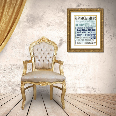 Playroom Rules Forest Gold Ornate Wood Framed Art Print with Double Matting by Allen, Kimberly