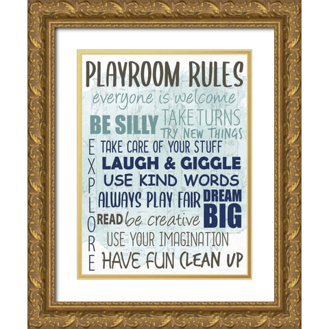 Playroom Rules Forest Gold Ornate Wood Framed Art Print with Double Matting by Allen, Kimberly