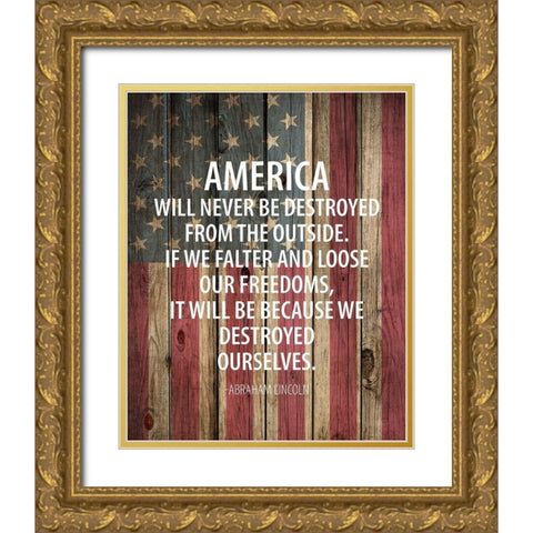America Will Never Gold Ornate Wood Framed Art Print with Double Matting by Allen, Kimberly