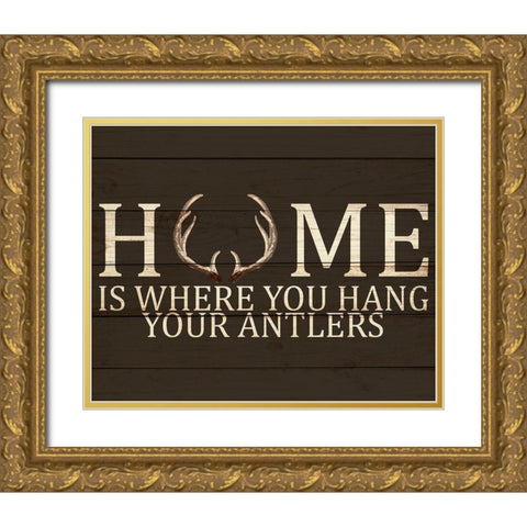Home Antlers Gold Ornate Wood Framed Art Print with Double Matting by Allen, Kimberly