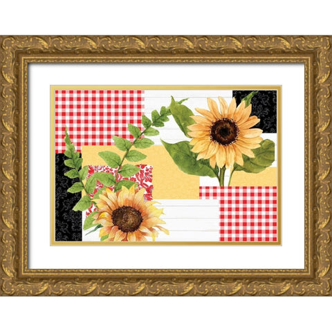 Sunflower Plaid 6 Gold Ornate Wood Framed Art Print with Double Matting by Allen, Kimberly