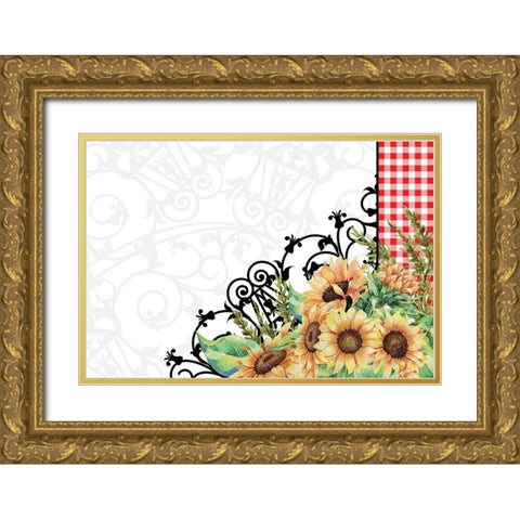 Sunflower Plaid 7 Gold Ornate Wood Framed Art Print with Double Matting by Allen, Kimberly