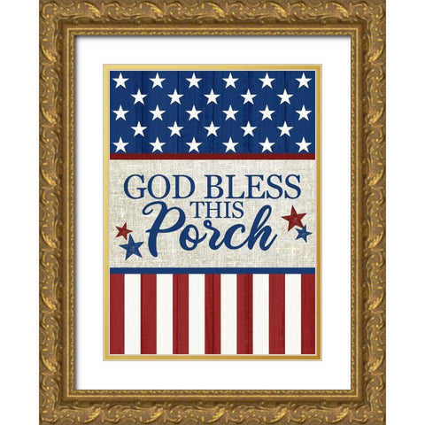 Bless This Porch Gold Ornate Wood Framed Art Print with Double Matting by Allen, Kimberly