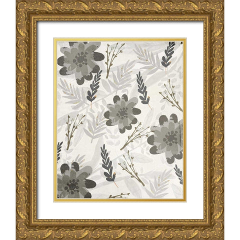 Flower Pattern Grey Gold Ornate Wood Framed Art Print with Double Matting by Allen, Kimberly