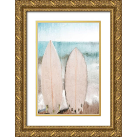 White Surfboards Gold Ornate Wood Framed Art Print with Double Matting by Allen, Kimberly