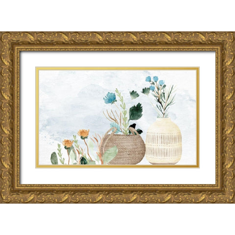 Flower Vases 2 Gold Ornate Wood Framed Art Print with Double Matting by Allen, Kimberly