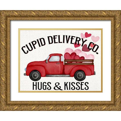 Cupid Delivery Gold Ornate Wood Framed Art Print with Double Matting by Allen, Kimberly