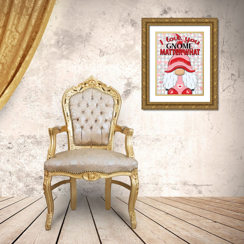 Love Gnome Gold Ornate Wood Framed Art Print with Double Matting by Allen, Kimberly
