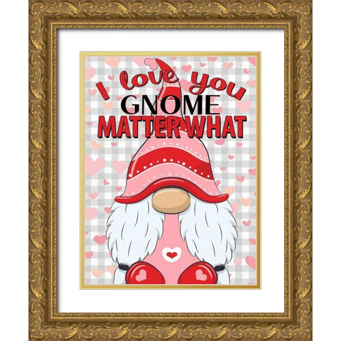 Love Gnome Gold Ornate Wood Framed Art Print with Double Matting by Allen, Kimberly