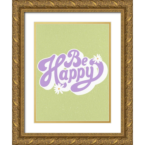 Be Happy Daisy Gold Ornate Wood Framed Art Print with Double Matting by Allen, Kimberly