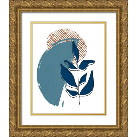 Navy Leaf 1 Gold Ornate Wood Framed Art Print with Double Matting by Allen, Kimberly