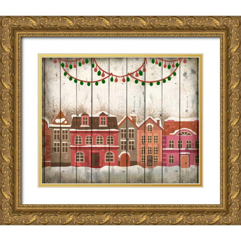 Christmas Village Gold Ornate Wood Framed Art Print with Double Matting by Allen, Kimberly