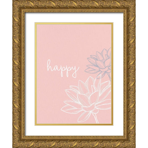 Happy Gold Ornate Wood Framed Art Print with Double Matting by Allen, Kimberly