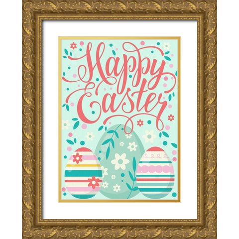 Happy Easter Eggs Gold Ornate Wood Framed Art Print with Double Matting by Allen, Kimberly