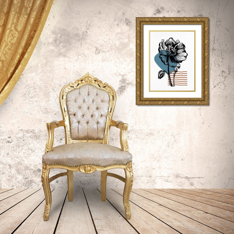Inked Floral 1 Gold Ornate Wood Framed Art Print with Double Matting by Allen, Kimberly