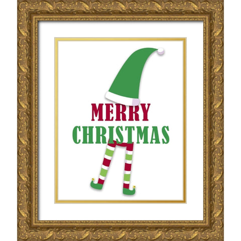 Merry Christmas Elf v2 Gold Ornate Wood Framed Art Print with Double Matting by Allen, Kimberly
