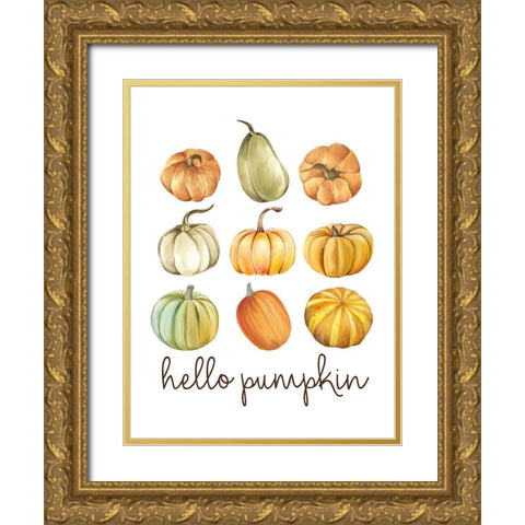 Hello Pumpkin Collage Gold Ornate Wood Framed Art Print with Double Matting by Allen, Kimberly