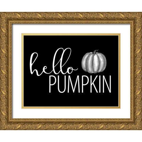 Hello Pumpkin Black and White Gold Ornate Wood Framed Art Print with Double Matting by Allen, Kimberly