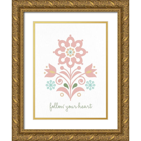 Folk Flower 1 Gold Ornate Wood Framed Art Print with Double Matting by Allen, Kimberly