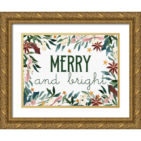 Merry and Bright Gold Ornate Wood Framed Art Print with Double Matting by Allen, Kimberly