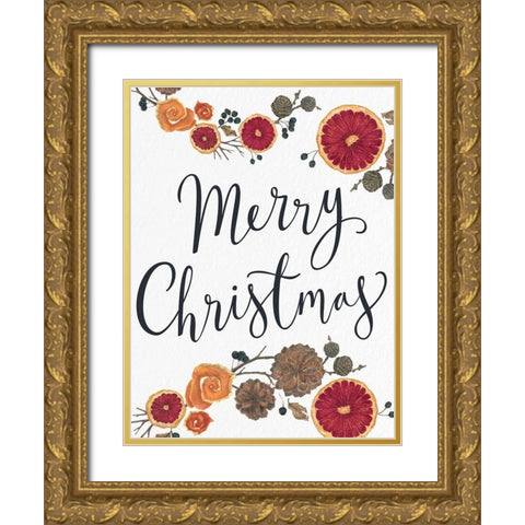 Merry Christmas Dried Fruit Gold Ornate Wood Framed Art Print with Double Matting by Allen, Kimberly
