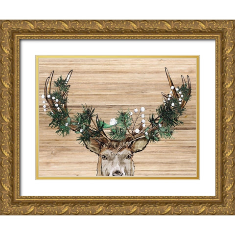 Woodland Deer Gold Ornate Wood Framed Art Print with Double Matting by Allen, Kimberly
