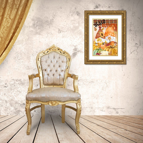 Gnome Fall Hello Autumn Gold Ornate Wood Framed Art Print with Double Matting by Allen, Kimberly