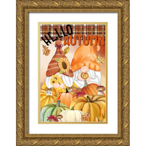 Gnome Fall Hello Autumn Gold Ornate Wood Framed Art Print with Double Matting by Allen, Kimberly