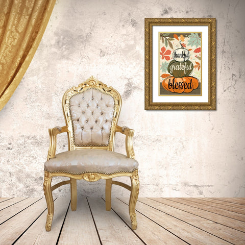 Thankful Grateful Blessed Gold Ornate Wood Framed Art Print with Double Matting by Allen, Kimberly