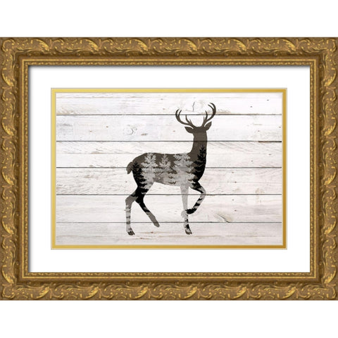 Into The Forest 2 Deer Gold Ornate Wood Framed Art Print with Double Matting by Allen, Kimberly