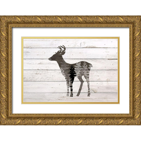 Into The Forest 3 Deer Gold Ornate Wood Framed Art Print with Double Matting by Allen, Kimberly