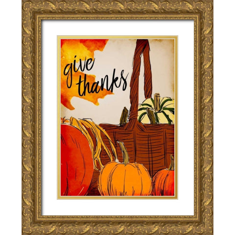 Give Thanks Basket Gold Ornate Wood Framed Art Print with Double Matting by Allen, Kimberly