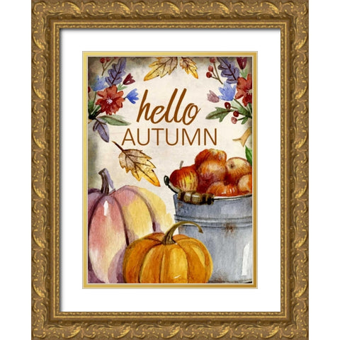 Hello Autumn Gold Ornate Wood Framed Art Print with Double Matting by Allen, Kimberly
