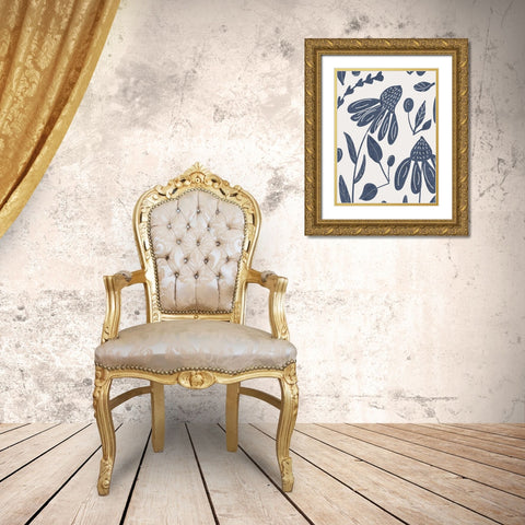 Denim Floral 1 Gold Ornate Wood Framed Art Print with Double Matting by Allen, Kimberly