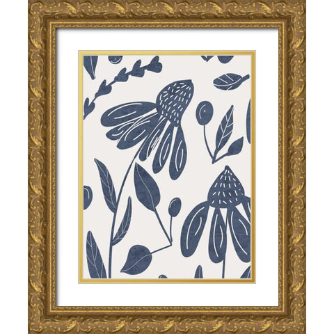 Denim Floral 1 Gold Ornate Wood Framed Art Print with Double Matting by Allen, Kimberly