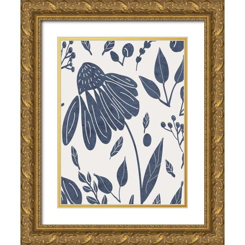 Denim Floral 2 Gold Ornate Wood Framed Art Print with Double Matting by Allen, Kimberly