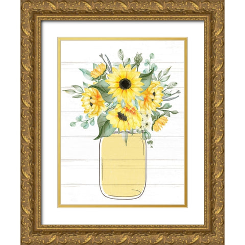 Mason Jar Floral 2 Gold Ornate Wood Framed Art Print with Double Matting by Allen, Kimberly