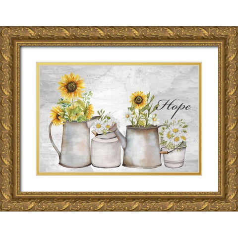 Hope Sunflower Daisies Gold Ornate Wood Framed Art Print with Double Matting by Allen, Kimberly