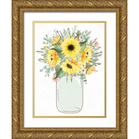 Mason Jar Floral 2 Gold Ornate Wood Framed Art Print with Double Matting by Allen, Kimberly