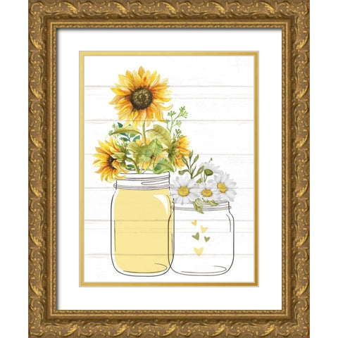 Mason Jar Floral 7 Gold Ornate Wood Framed Art Print with Double Matting by Allen, Kimberly