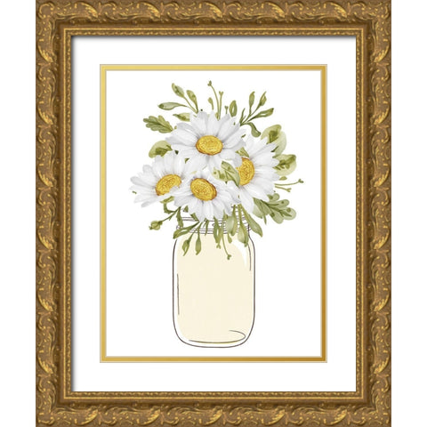 Mason Jar Floral 1 Gold Ornate Wood Framed Art Print with Double Matting by Allen, Kimberly