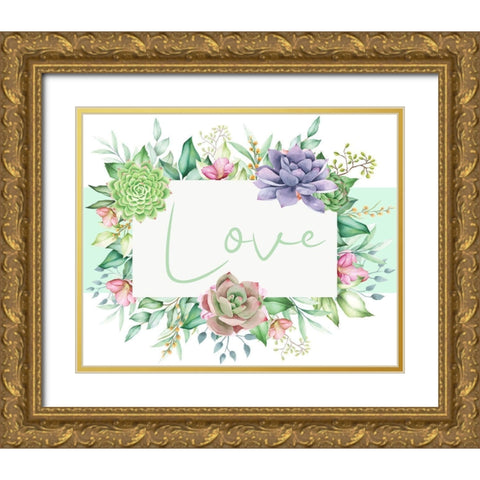 Succulent Sentiment 2 Gold Ornate Wood Framed Art Print with Double Matting by Allen, Kimberly
