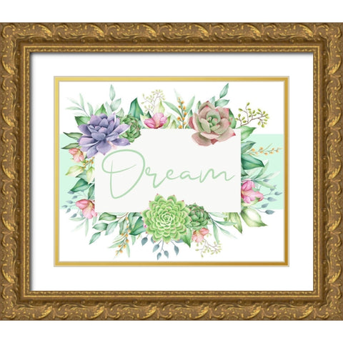 Succulent Sentiment 4 Gold Ornate Wood Framed Art Print with Double Matting by Allen, Kimberly