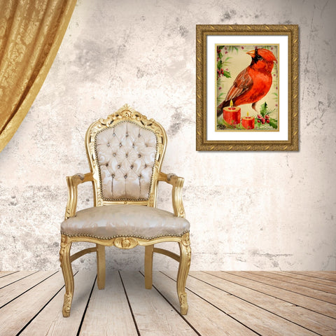 Christmas Cardinal Gold Ornate Wood Framed Art Print with Double Matting by Allen, Kimberly