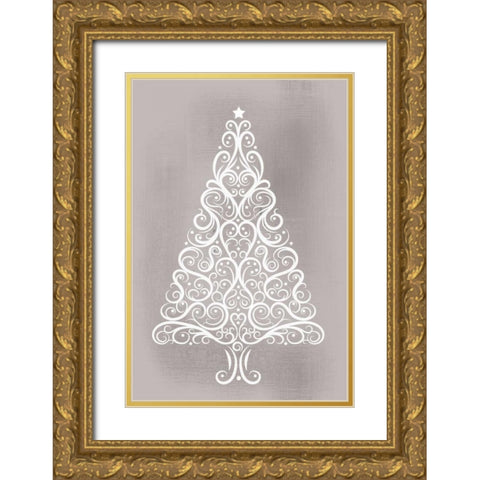 Frosted Christmas Silver Gold Ornate Wood Framed Art Print with Double Matting by Allen, Kimberly